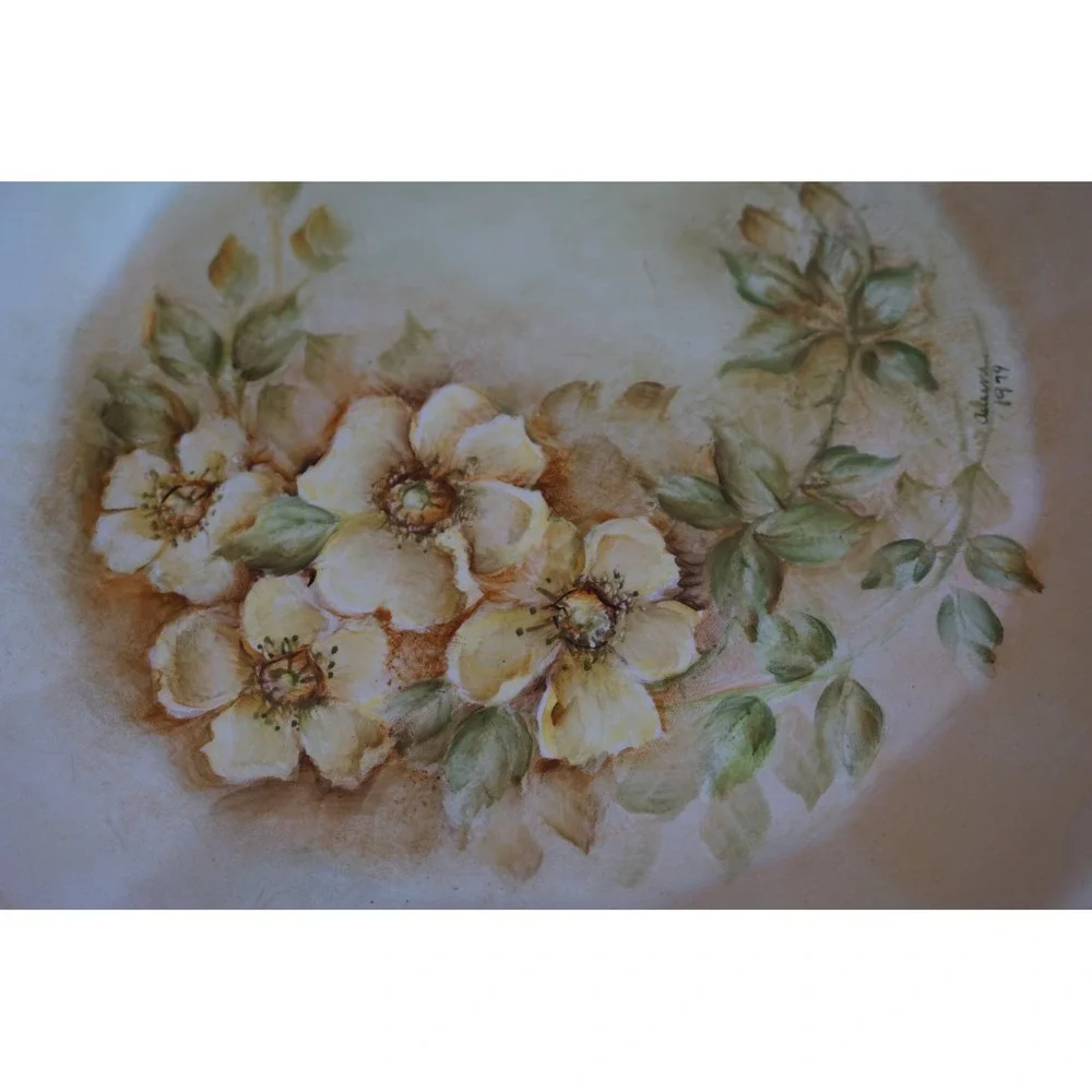 Vintage White Dover Ironstone Hand Painted Floral Bowl 1979 Signed Arlene 10in